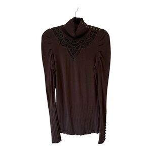 Nougat London Women’s Turtleneck Lace Front Long Sleeve Silk Sweater - Size 3